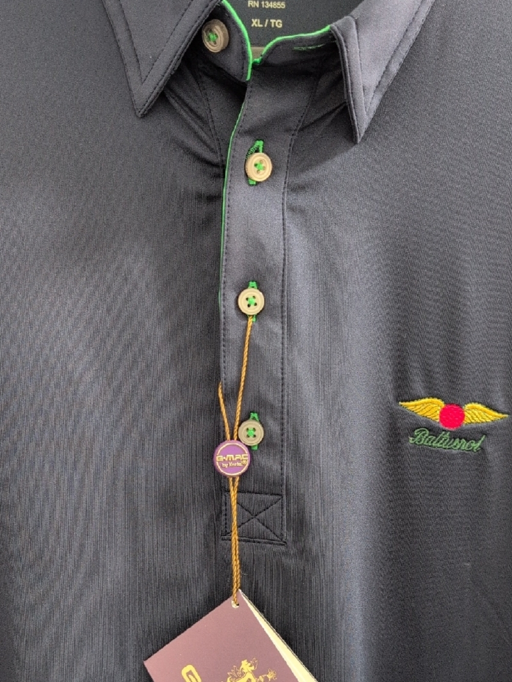 Baltusrol G-MAC by Kartell Men's Dark Navy Polo with Green Trim - Picture 5 of 7